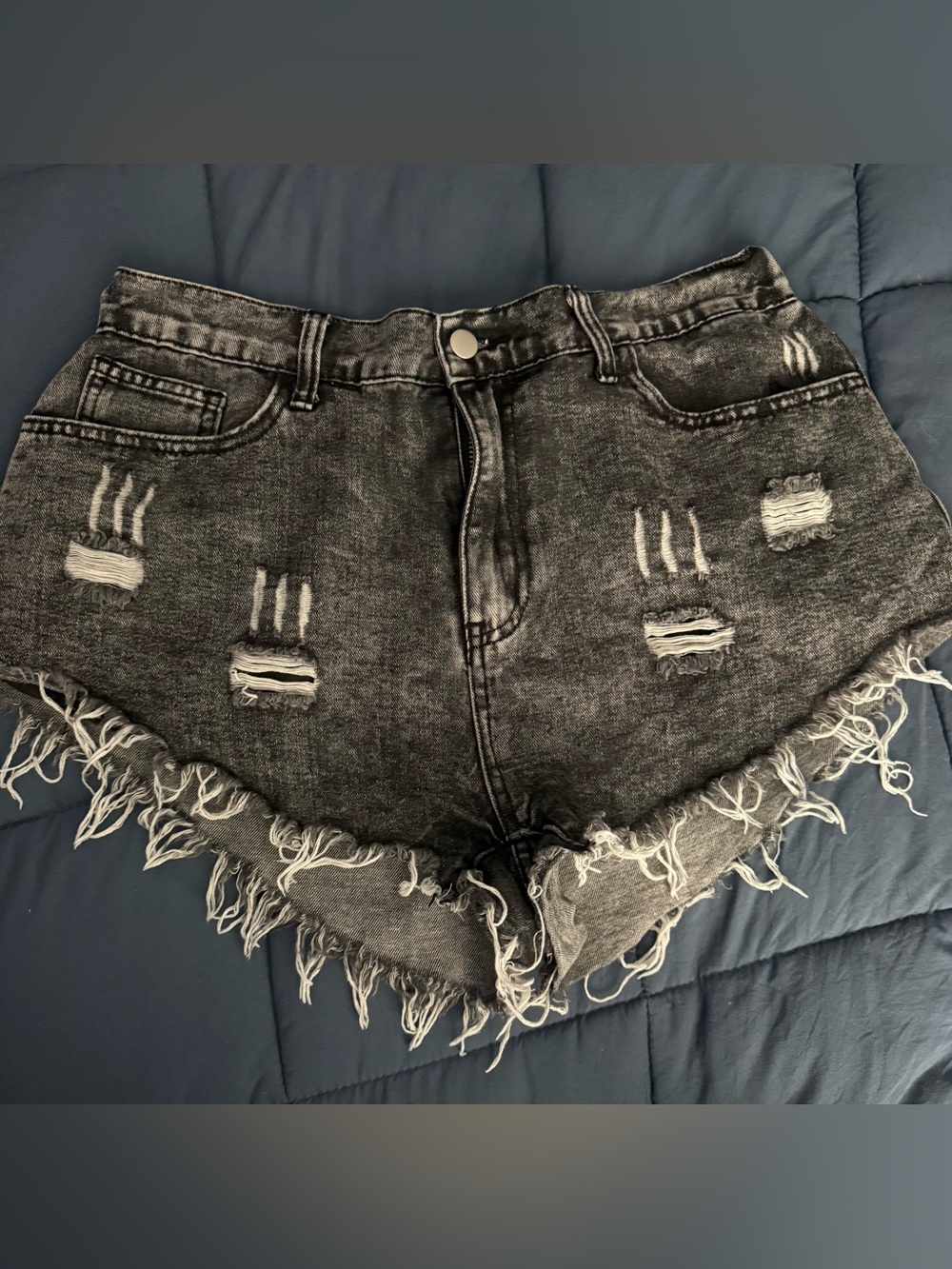 SHEIN Black Acid-Wash Distressed Denim Shorts